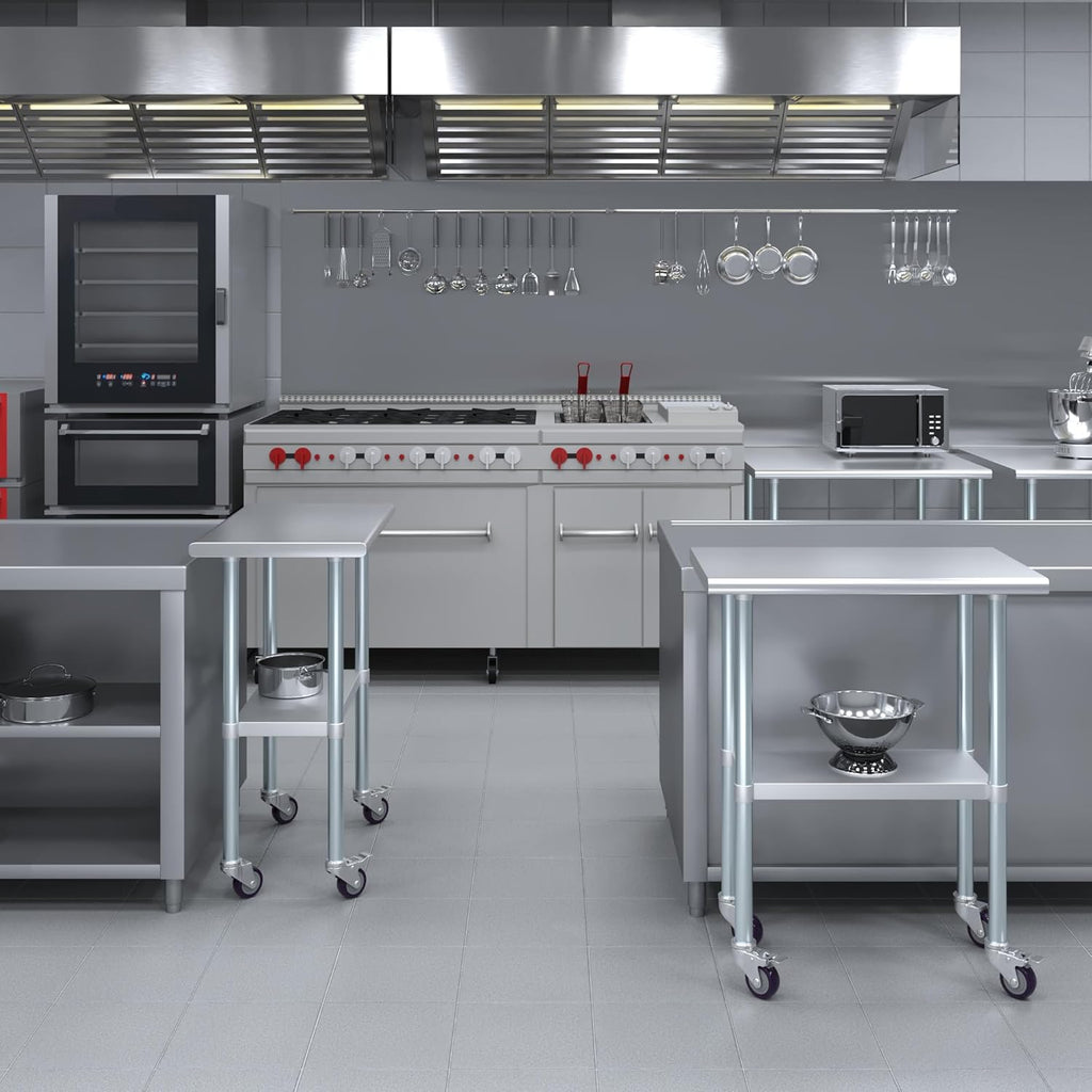 AmGood 30" Long x 18" Deep Stainless Steel Table with Casters