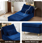 Chaise Lounge Chair Indoor 62.6" Upholstered Recliner Sofa Blue | Corduroy Modern Sofas with Support Pillow, Golden Metal Legs Sleeper Sofa for Bedroom, Living Room, Office