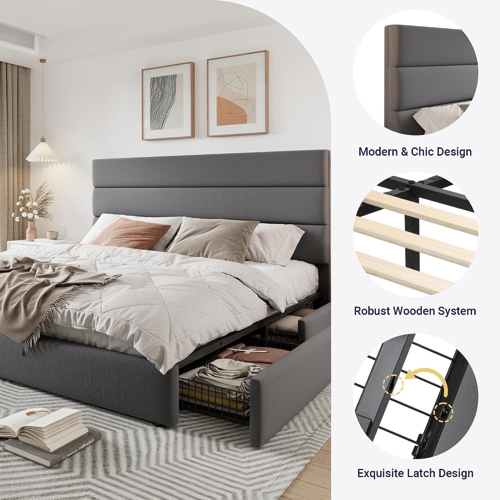Allewie Modern Full Size Platform Bed Frame with 4 Storage Drawers