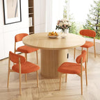 Wooden Dining Chair Set of 1, Modern Dining Chairs with with Curved Back, Fabric Upholstered Kitchen Dining Room Chairs with Adjustable Legs for Farmhouse Dining Living Room,Orange