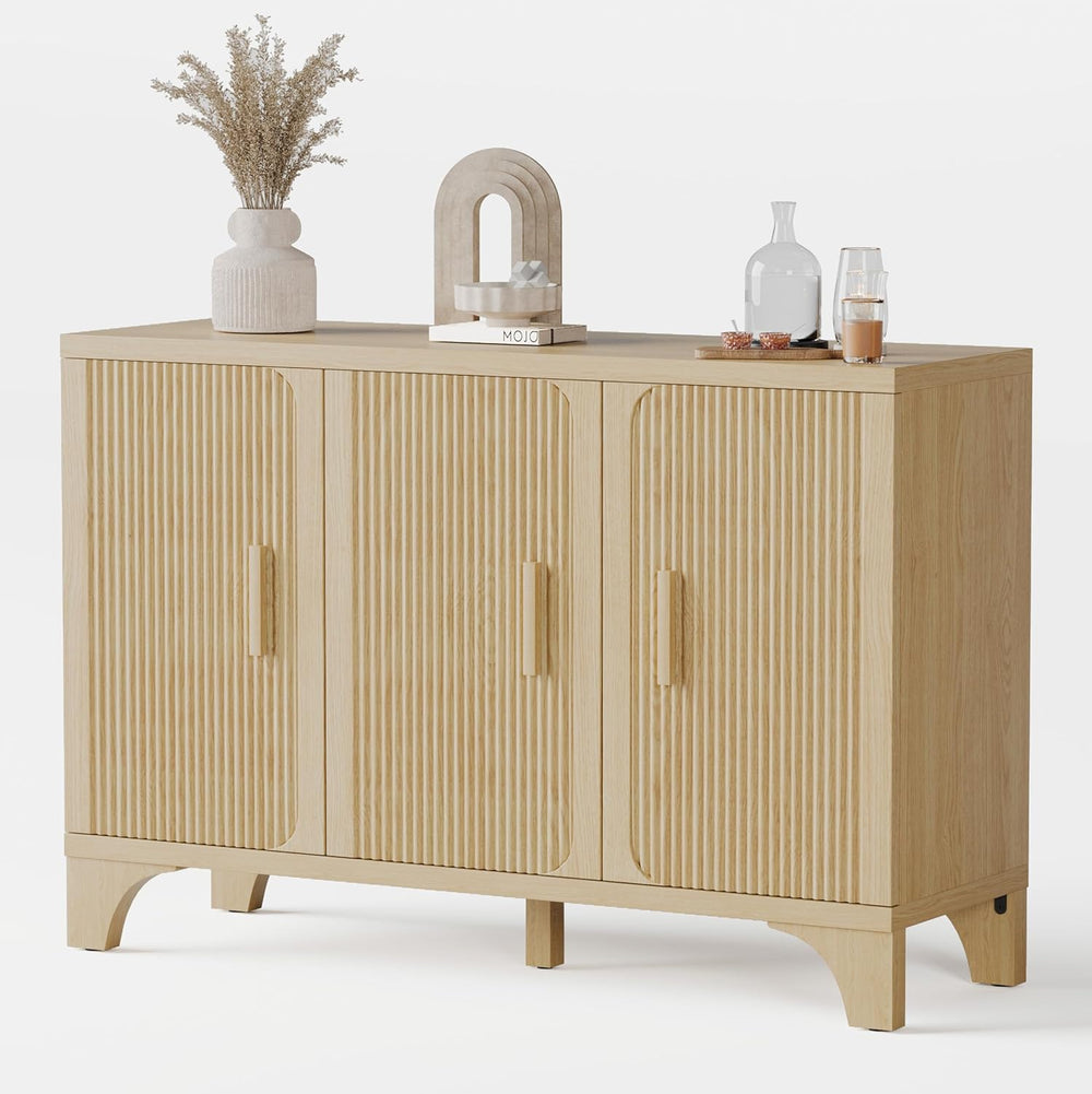 Mid Century Modern Fluted Buffet Cabinet with Storage, Accent Sideboard and C...