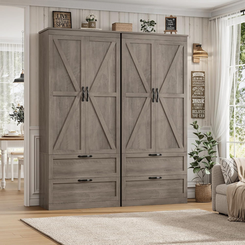 HOSTACK 70" Tall Kitchen Pantry Storage, Barn Doors Pantry Cabinet with ...
