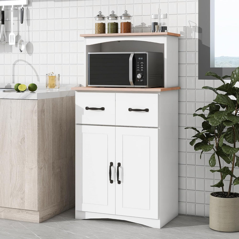 Microwave Stand with Storage, Kitchen Pantry Storage Cabinet with Drawer and ...