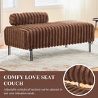 Ottoman Bench, Loveseat Sofa Couch with Adjustable Backrest | 49.6" Accent Sofa, Faux Fur Upholstered, Metal Legs, 300LBS Weight Capacity, End of Bed Bench for Bedroom, Brown-Faux Fur