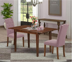 East West Furniture NOCE3-MAH-10 3 Piece Small Dinette Set Contains a Rectangle Butterfly Leaf Dining Table and 2 Dahlia Linen Fabric Upholstered Chairs, 32x54 Inch, Mahogany