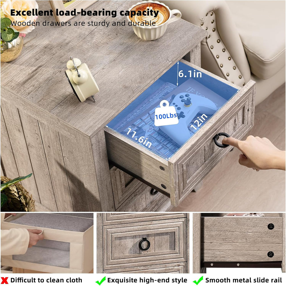 Joaxswe Farmhouse Nightstand Set 2, 18'' End Table | Sofa Bed Side Ta...