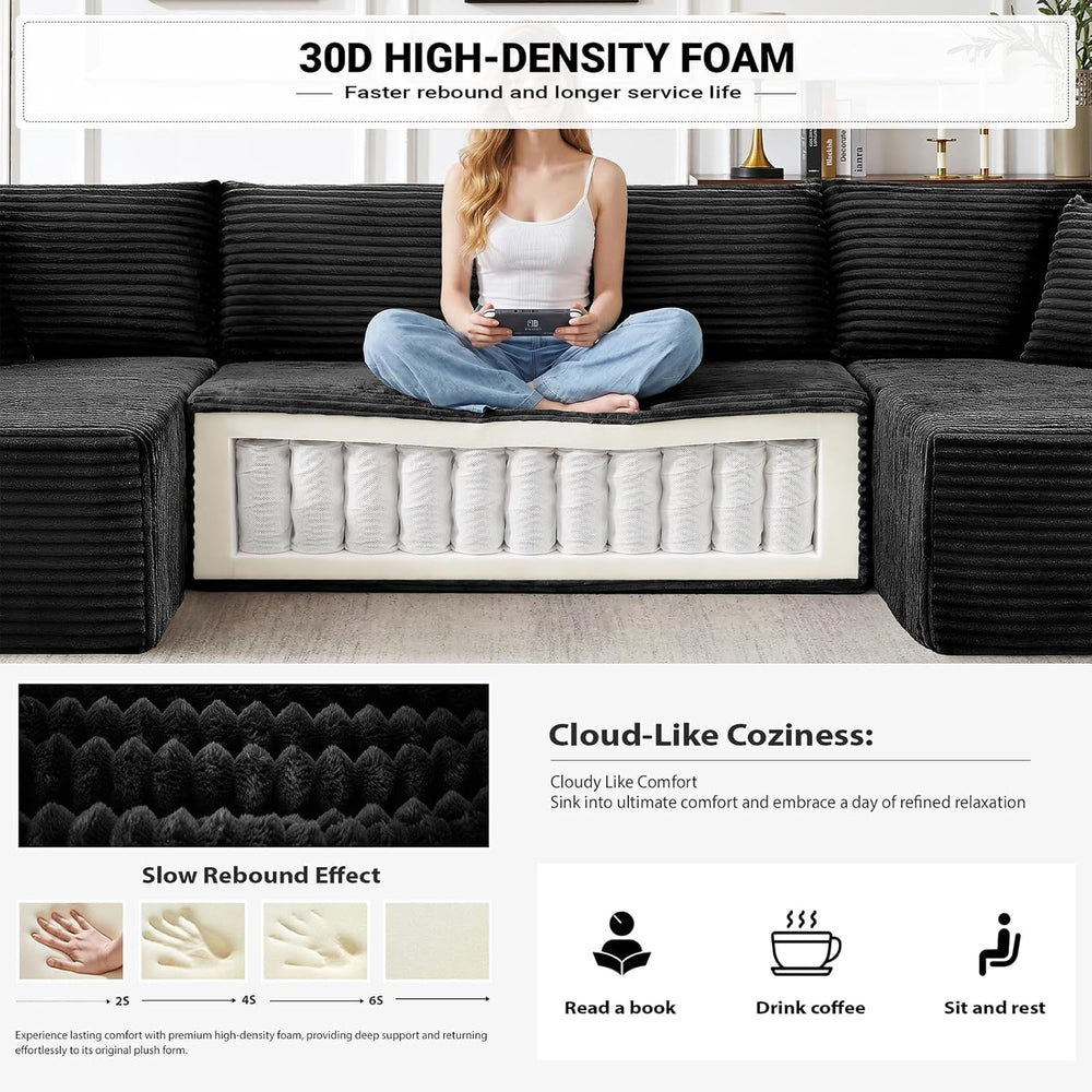 134 Inch Modular Sectional Sofa, Cloud Couch for Living Room | Modern Corduro...