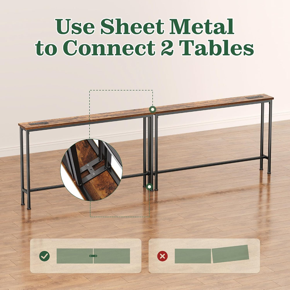 SUPERJARE 86.6 inch Narrow Behind Couch Table with Charging Stations | Power ...