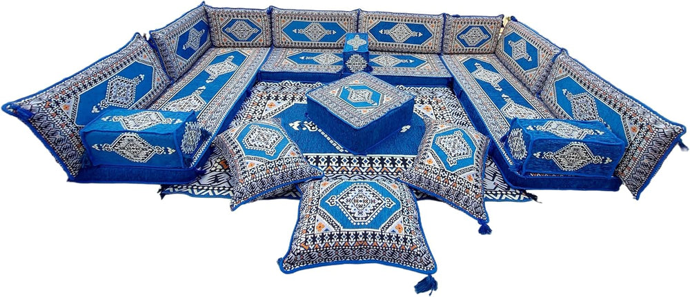 arabicsofa U Shaped Arabic Sofa Set – Royal Blue Modular Floor Seating for Gu...