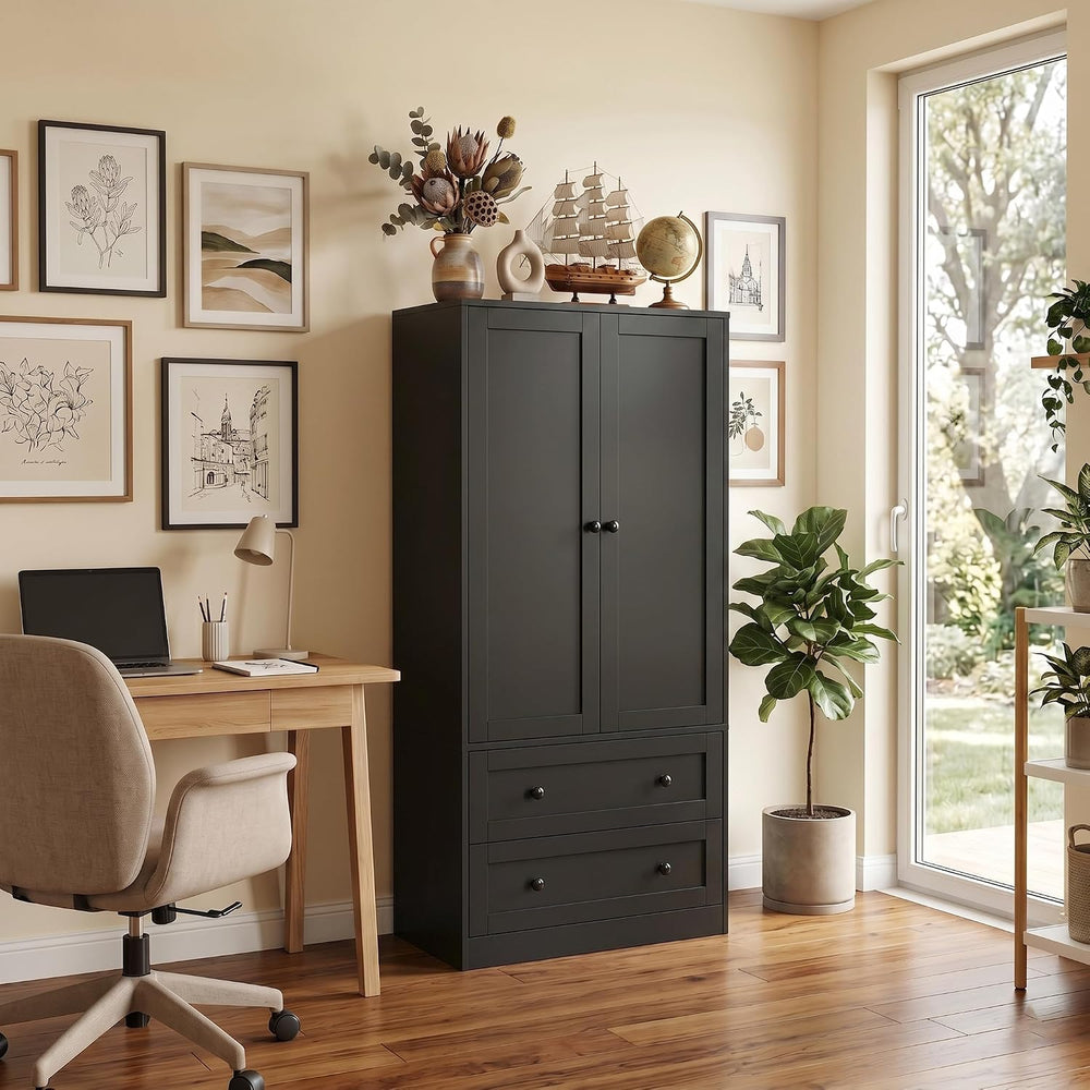 DIYART 64.2" Tall Black Kitchen Pantry, Storage Cabinet with Doors and D...