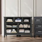 LINSY HOME 7 Drawers Dresser for Bedroom, 47" Wide Wooden Storage Chest with Antique Handles, Modern Farmhouse Dresser TV Stand with Wood Legs for Closet, Living Room, Hallway, Black