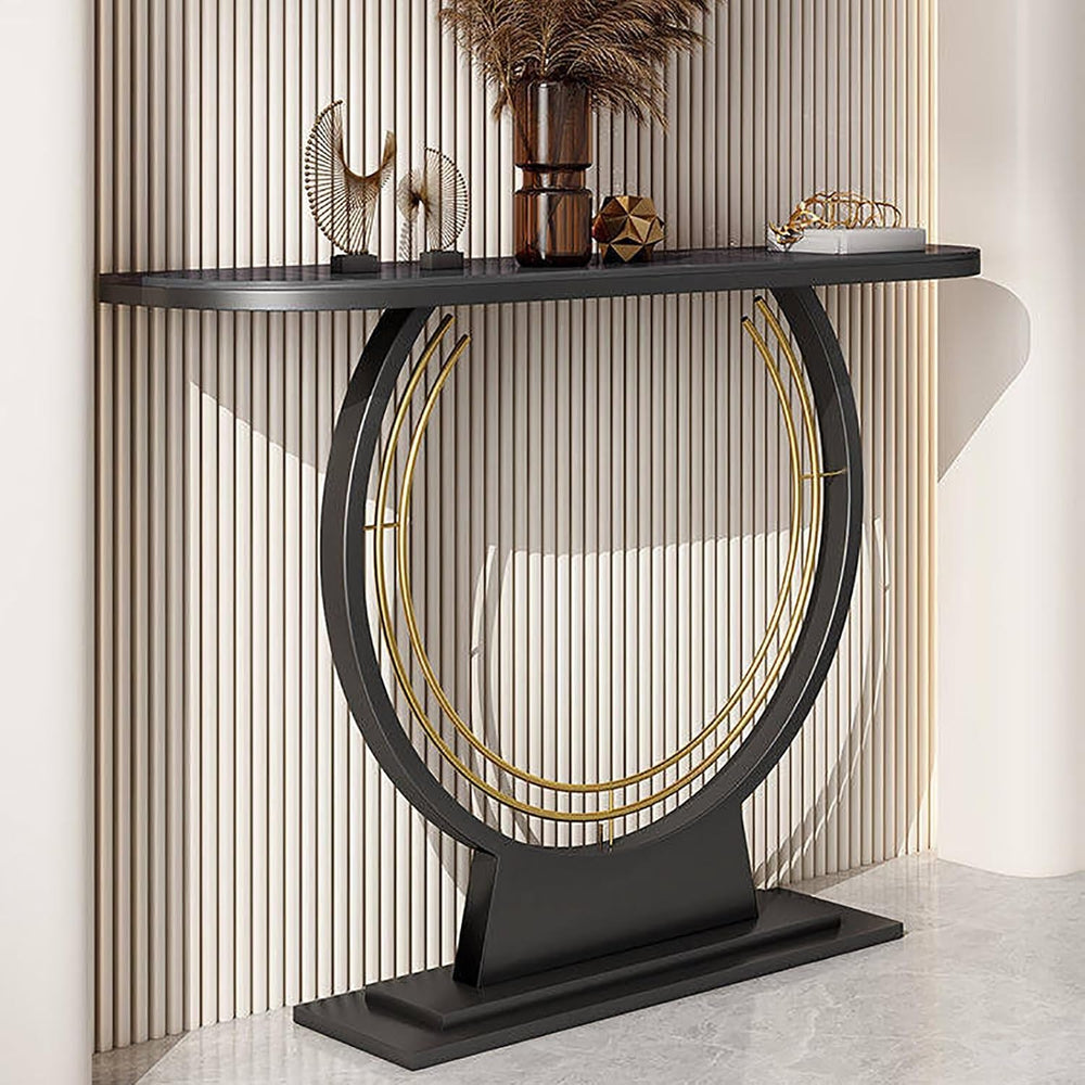 Console Sofa Table with Rock Panel, Contemporary Accent Table with Metal Fram...