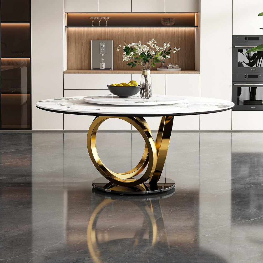 Modern Marble Dining Table, 59" Round Sintered Stone Table for Dining Ro...