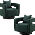 Swivel Accent Chair Set of 2, Modern Swivel Barrel Chair for Living Room, 360 Degree Comfy Square Accent Chair with Open Back, Upholstered Armchair for Bedroom,Reading, Boucle, Dark Green