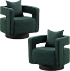 Swivel Accent Chair Set of 2, Modern Swivel Barrel Chair for Living Room, 360 Degree Comfy Square Accent Chair with Open Back, Upholstered Armchair for Bedroom,Reading, Boucle, Dark Green