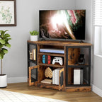 DWVO Farmhouse Corner TV Stand for Living Room, TV Stand for 50 Inch TV, Entertainment Center with Storage and Power Outlet, TV Console Cabinet, Rustic Brown