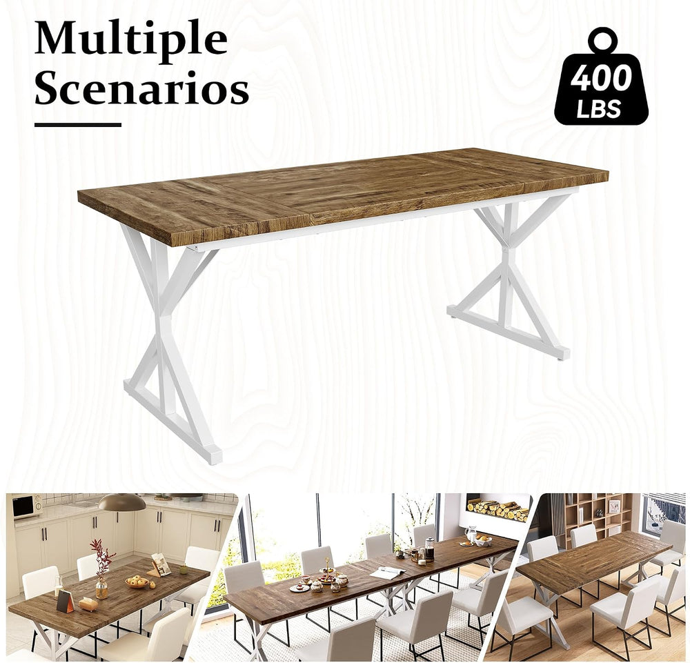 70.8 Inch Rectangular Dining Table for 6-8 People, Farmhouse Kitchen Table wi...