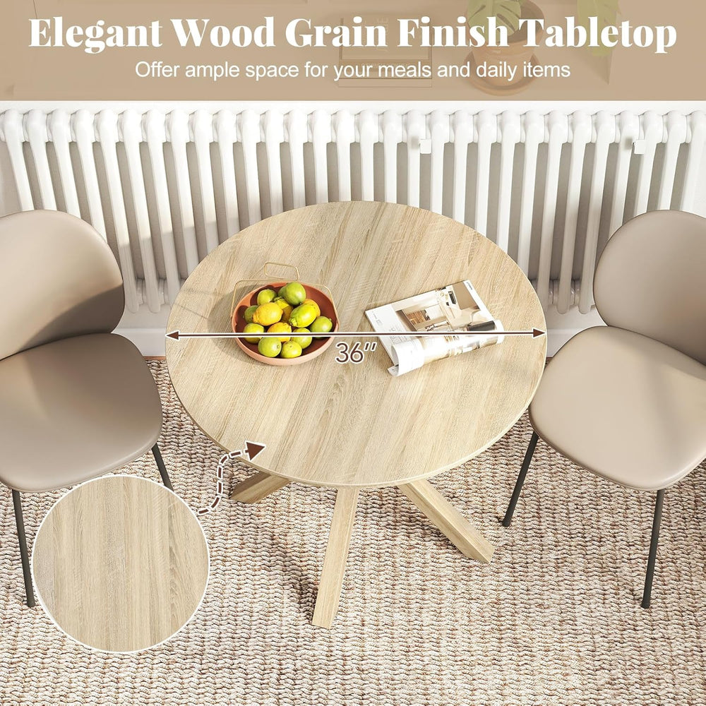 Moccha 36" Round Dining Table for 4 - Rubber Wood Kitchen Table with Int...