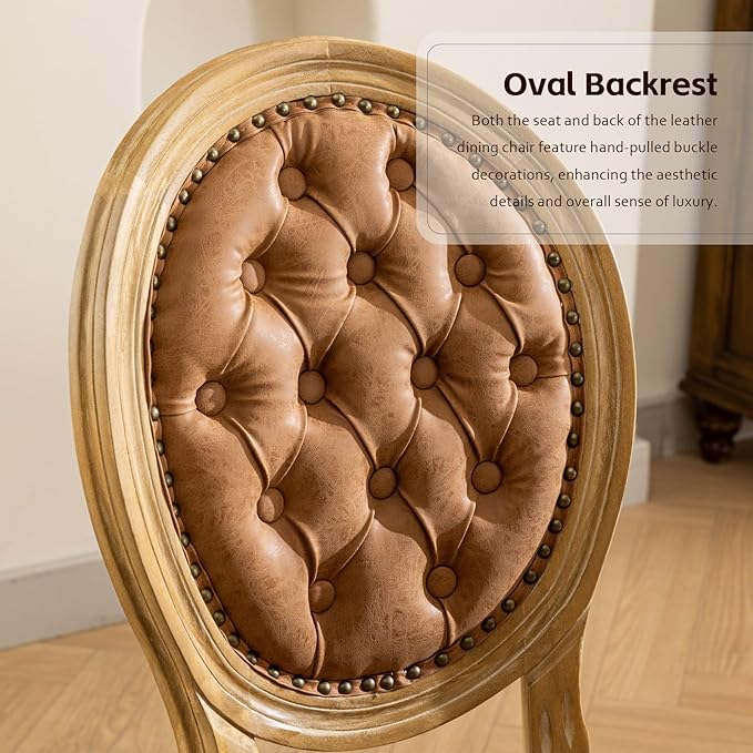 PU Leather Upholstered Dining Chairs Set of 2 French Country Round Back Kitch...