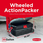 Rubbermaid ActionPacker 35 Gallon, Made in USA, Lockable Plastic Storage Bin with Lid and Wheels- Outdoor, Industrial, Rugged, Camping Gear and Truck Bed Storage - Gray and Black