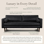 Poly & Bark Napa Leather Couch - 88.5-Inch Office Sofa with 2 Bolsters - Full-Grain Leather Sofa for Living Room with Feather-Down Topper - Living Room Couch - Vintage Italian Leather in Onyx Black