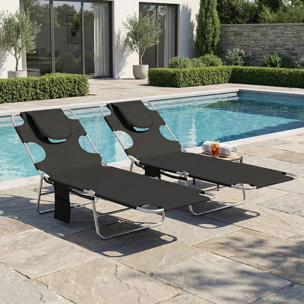 Outsunny Chaise Lounge Chair Outdoor Set of 2 with Face Arm Hole, 5-Position ...