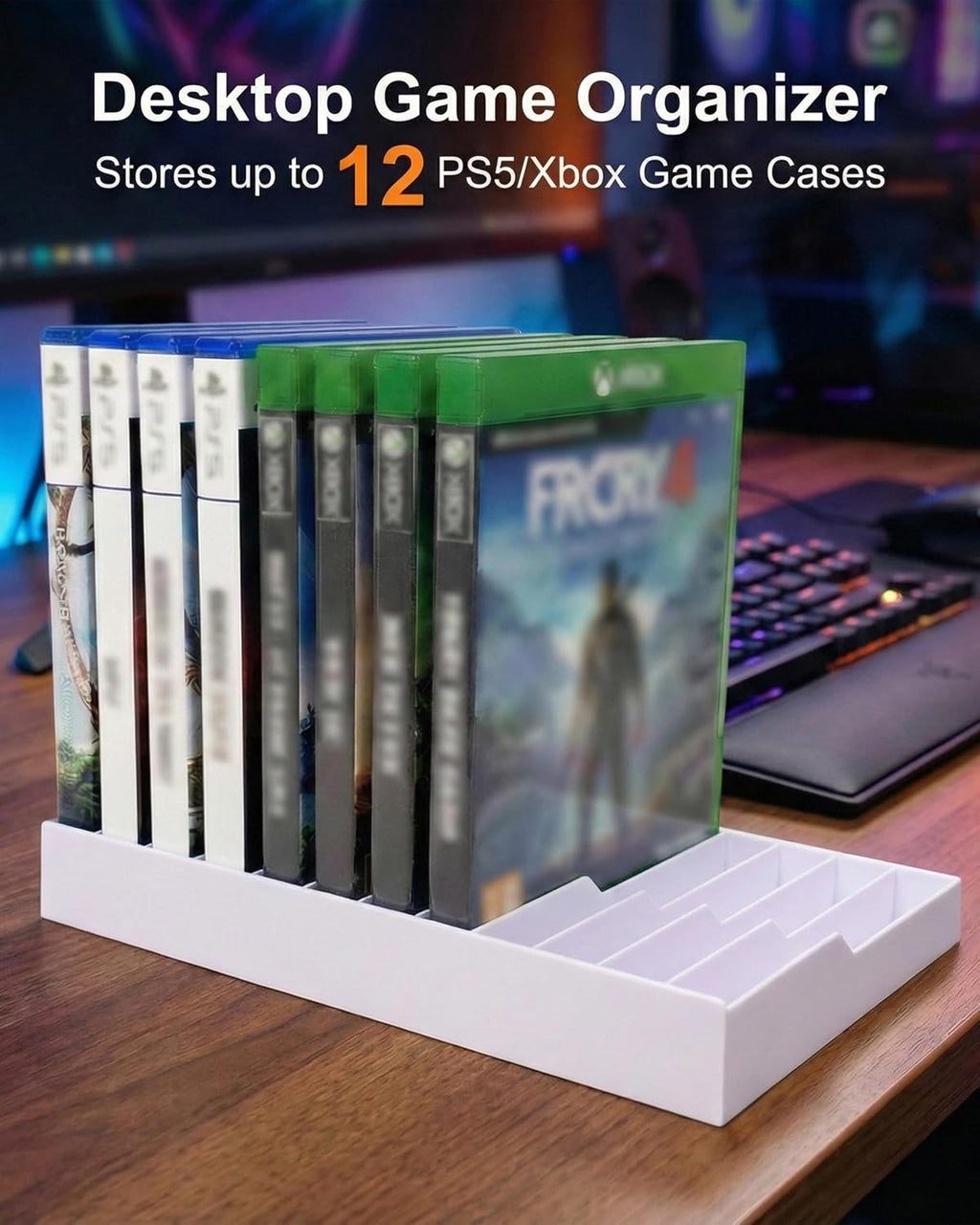 Video Game Storage Tower for PS5 / PS4 / Xbox Series X/Xbox One Game Cases, 12-Disc Capacity DVD & Blu-Ray Organizer Stand, Anti-Slip ABS Desktop Rack, No Assembly Required (1, White)