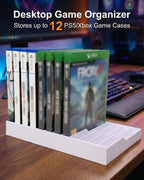 Video Game Storage Tower for PS5 / PS4 / Xbox Series X/Xbox One Game Cases, 12-Disc Capacity DVD & Blu-Ray Organizer Stand, Anti-Slip ABS Desktop Rack, No Assembly Required (1, White)