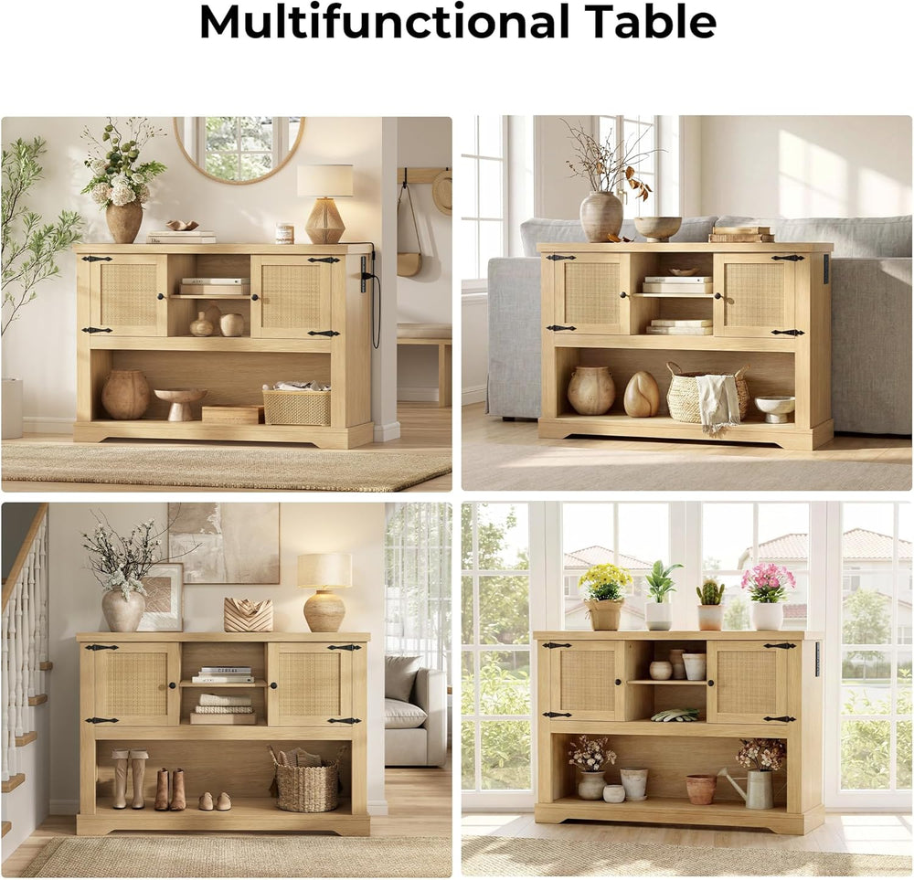 LIKIMIO 47" Entryway Table with Power Outlets, Console Table with Storag...