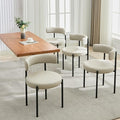 Faux Leather Dining Chairs Set of 4, Mid Century Modern Dining Room Chairs with Barrel Backrest, Upholstered Kitchen Chairs for Dining Room, Restaurant, Beige Grey
