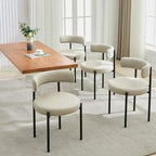 Faux Leather Dining Chairs Set of 4, Mid Century Modern Dining Room Chairs with Barrel Backrest, Upholstered Kitchen Chairs for Dining Room, Restaurant, Beige Grey