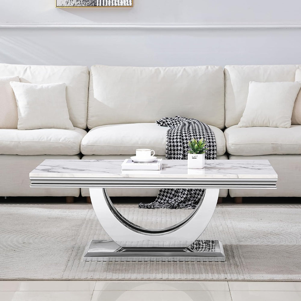 Modern Elegant 2-Piece Living Room Table Set with Faux Marble Top | Includes ...