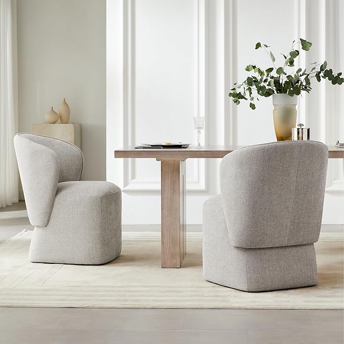 Upholstered Dining Chair with Casters No Assembly Linen DeskChair Wingback Single Sofa for Kitchen Diningroom Bedroom Readingroom,2 PCS,Beige
