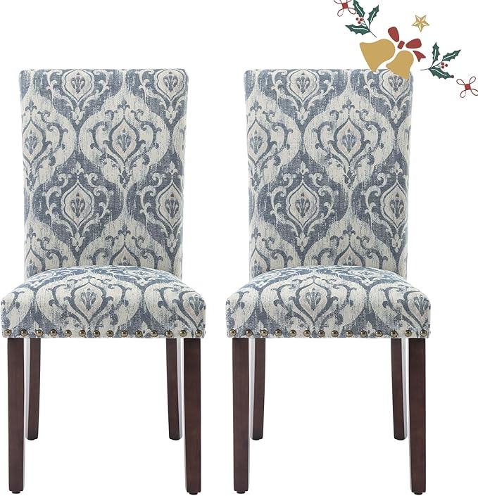 Parsons Dining Chairs Set of 2, Upholstered Nailhead Dining Room Kitchen Side...