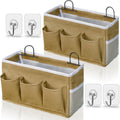 2pcs 3-pockets Large Wall Hanging Organizer Bag, Linen Fabric Door Hanging Storage Baskets with Pockets, Waterproof Bin for Kitchen, Bedroom, Office, RV Camper (Khaki-2pcs)