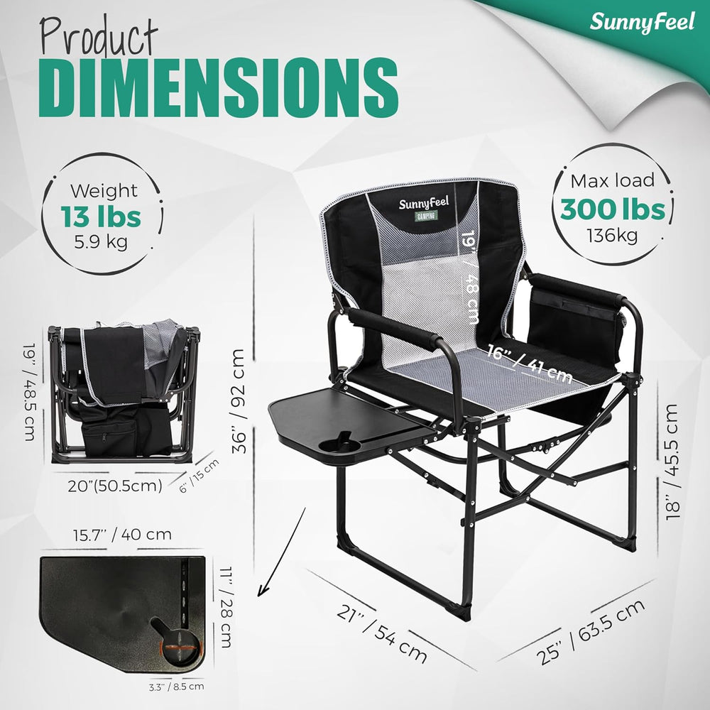 SUNNYFEEL Oversized Camping Chair Portable Directors Chairs with Side Table |...