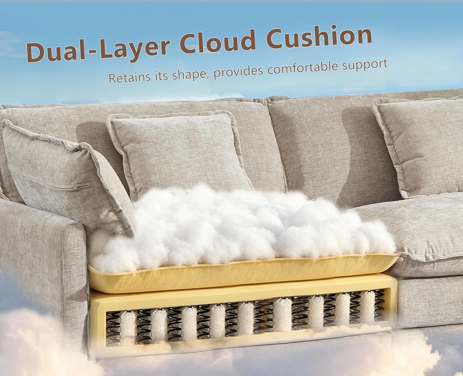 Oversized Modular Sectional Sofa, 7 Seater Deep Seat Cloud Couch Sofa | Chenille|Corner Couch|7 Pillows|2 Ottomans|Double-layer Cushion|For Spacious Living Room, Big Families| Light Camel