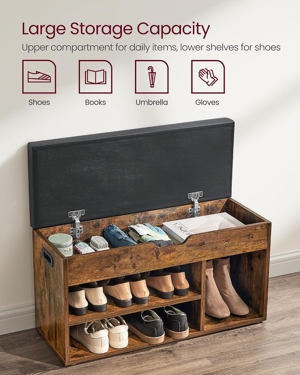 VASAGLE Storage Bench with Cushion, Shoe Bench,11.8 x 31.5 x 17.3 Inches | Pa...