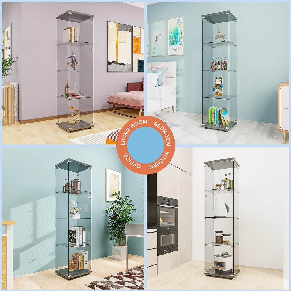 FANYUSHOW Tempered Glass Display Cabinet 4-Shelf Curio Cabinet with Security ...