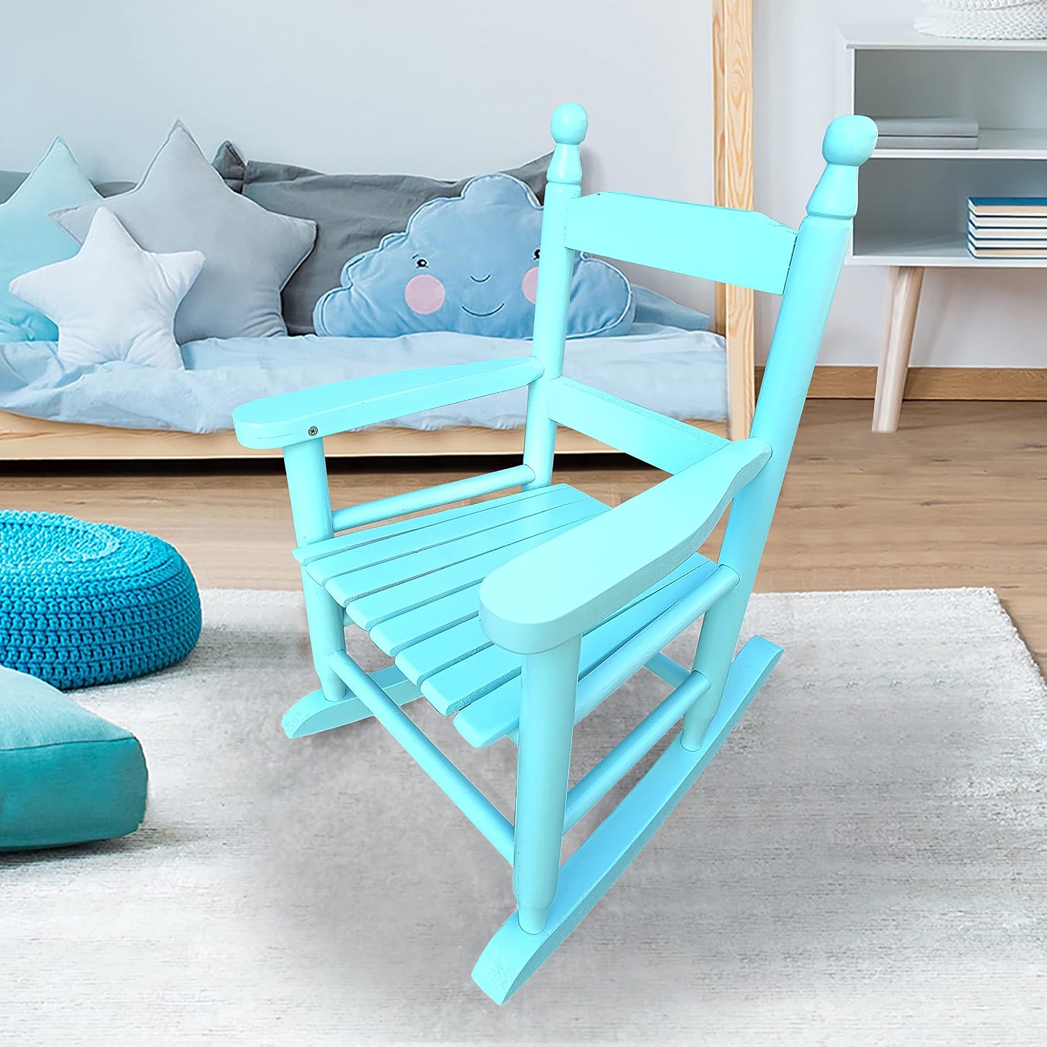 Kids Rocking Chair, Toddler Rocking Chair, Childrens Rocking Chair With Classic Rocker and Hardwood Construction, for Boys, Girls, Nursery, Indoor, Outdoor, Living Rooms, Bedrooms (Light Blue)
