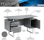 Techni Mobili Modern Office Desk with Storage, Gray
