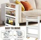 Giantex Slim Storage Cart 4 Tier, Rolling Side Cabinet w/Handle, Space Saving, Kitchen Utility Cart Tower Rack for Laundry Narrow Places (White & Brown)