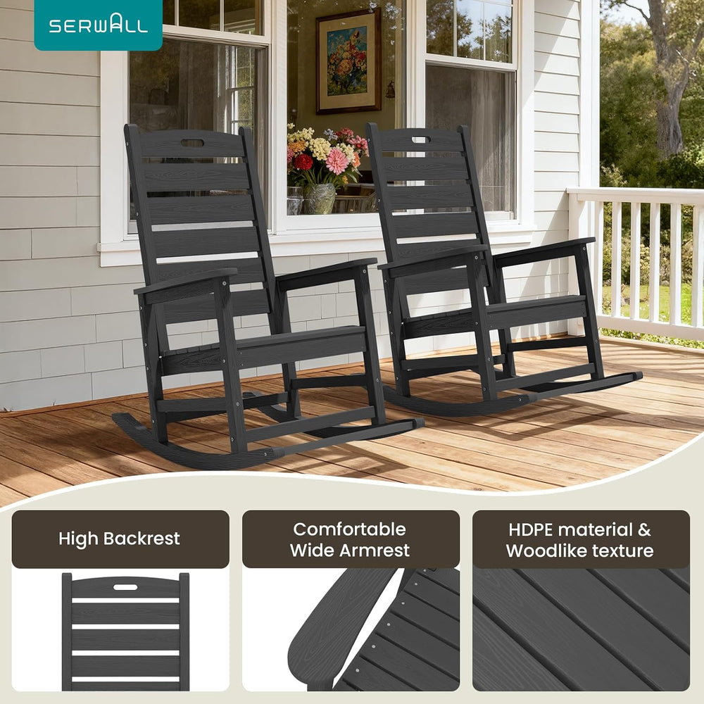 SERWALL Outdoor Rocking Chair Set of 2, Oversized Rocking Chair with Footboar...