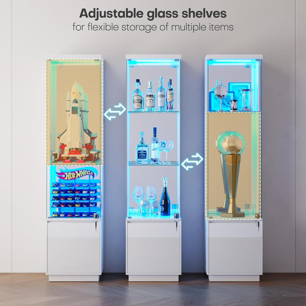 WOOVIVS 64.9" Glass Display Cabinet with Lock & 3-Color LED Lights, ...