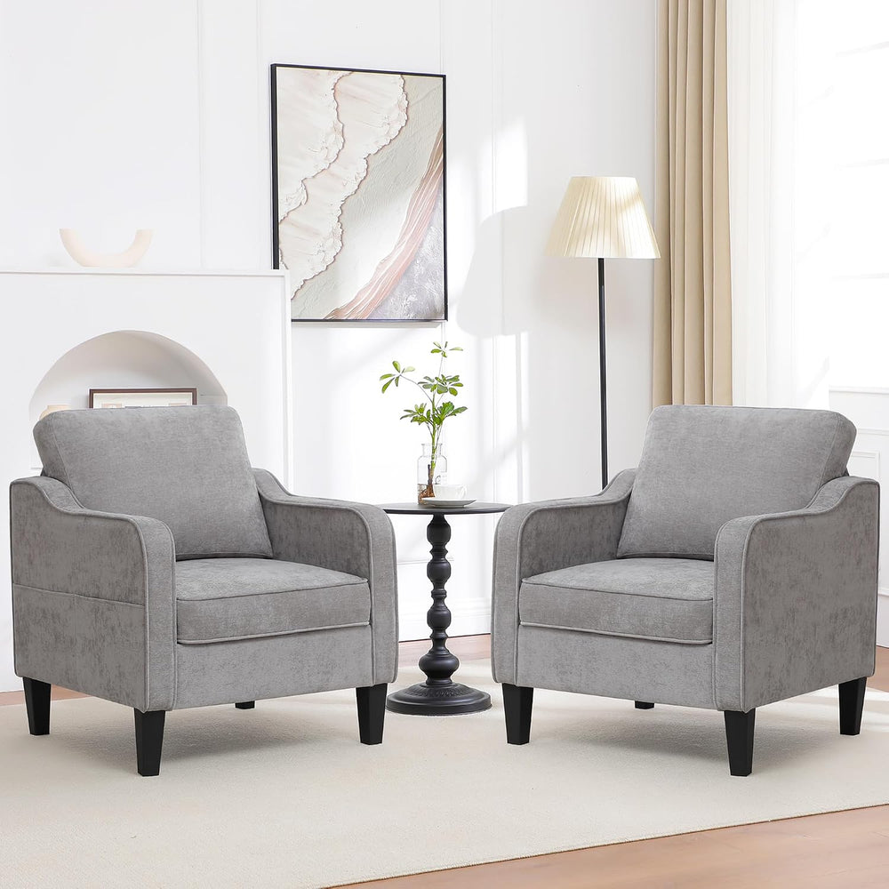 Accent Chairs Set of 2, Upholstered Living Room Chairs with Side Pockets, Mid...
