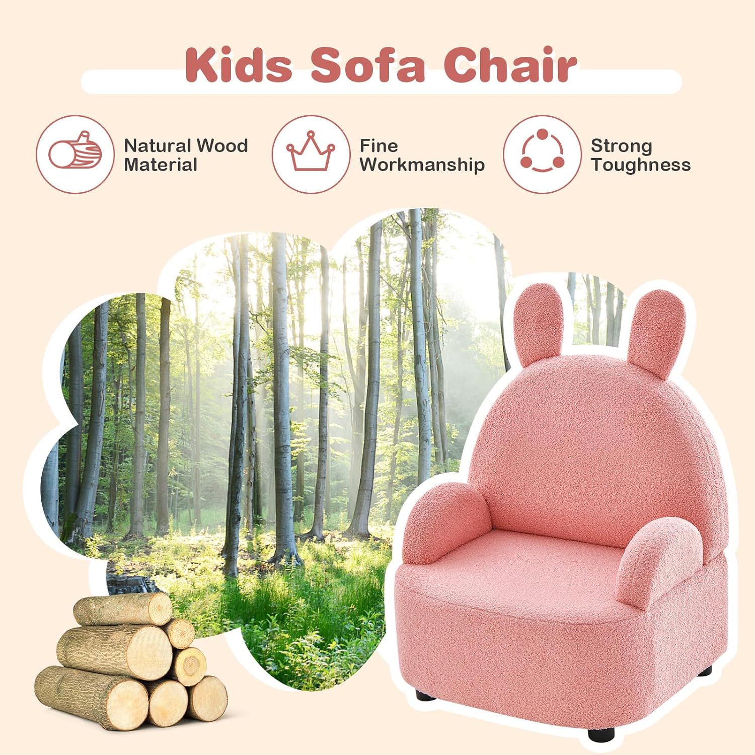 INFANS Kids Sofa with Footstool, 2 Seat Toddler Upholstered Couch, Children Armrest Chair Lounge for Nursery Kindergarten Kids Room Boys Girls, Sturdy Wood Construction Velvet Surface (Rabbit)