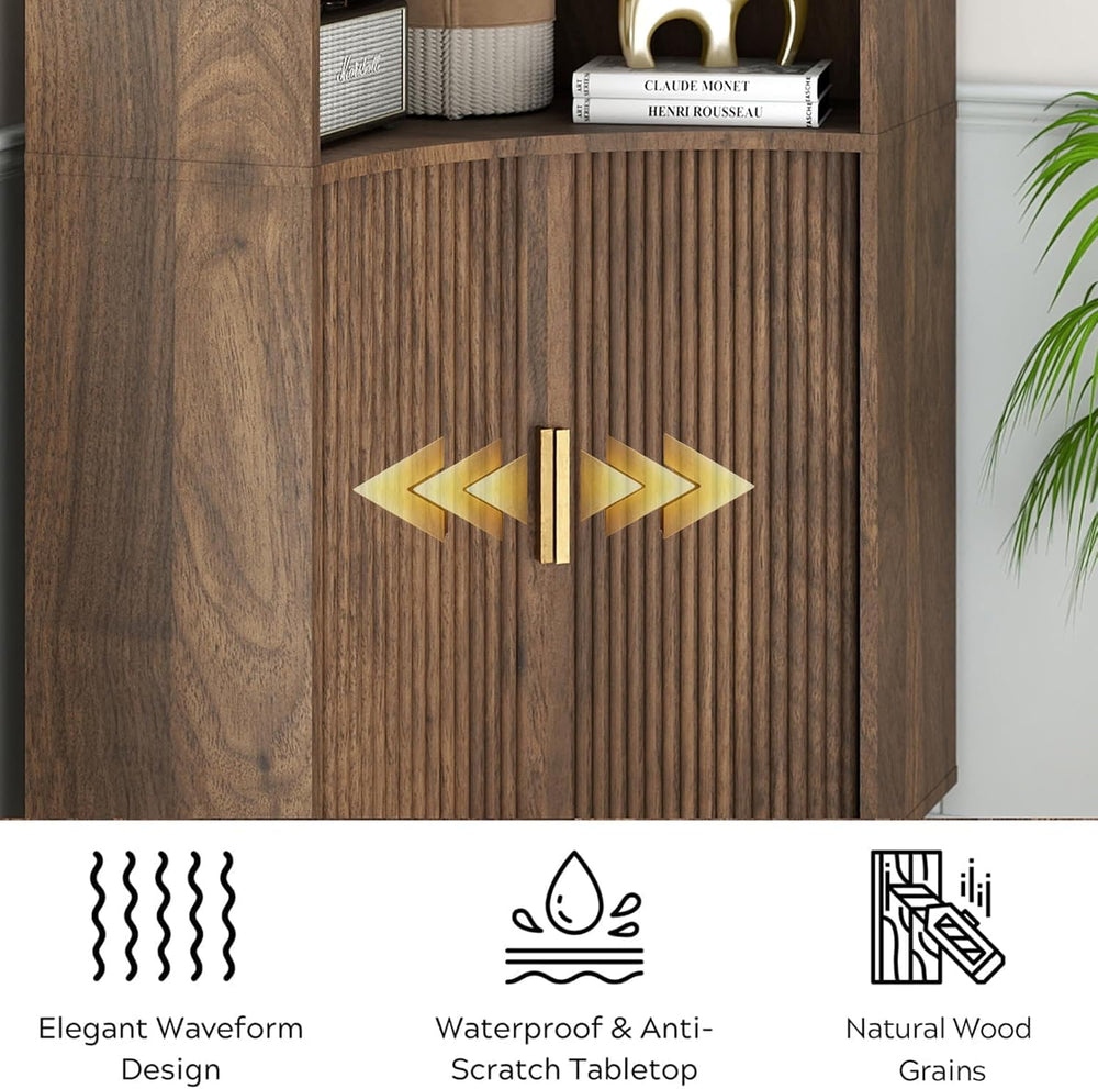 Fluted Corner Cabinet with Open Storage, Modern Floor Cabinets