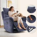 ANJ Swivel Glider Recliner, Manual Nursery Rocking Chair, Blue | Upholstered glider chair with 360° swivel, padded cushion, ideal for nursery, bedroom and living room breastfeeding & reading