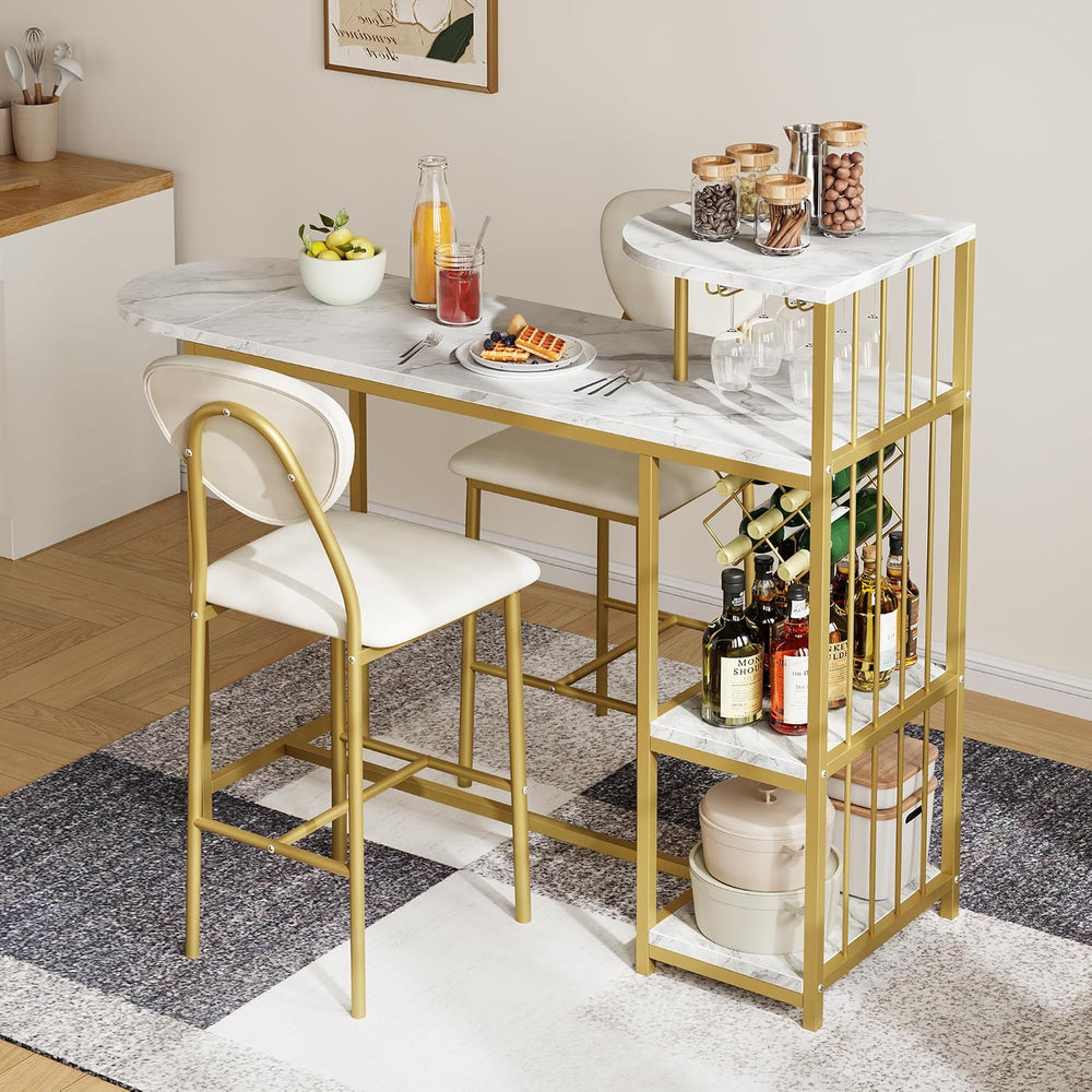 Garvee Dining Table Set for 2, 3-Piece Expandable Bar Table and Chairs Set | ...