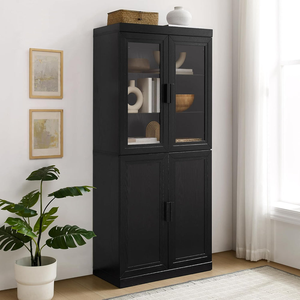Crosley Furniture Essen Glass Door China Hutch Kitchen Pantry Storage Cabinet...